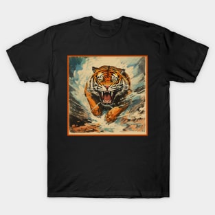 Colorful Tiger Cartoon Vintage Bengals Tiger Drawing Comics Fearless Tiger T-Shirt